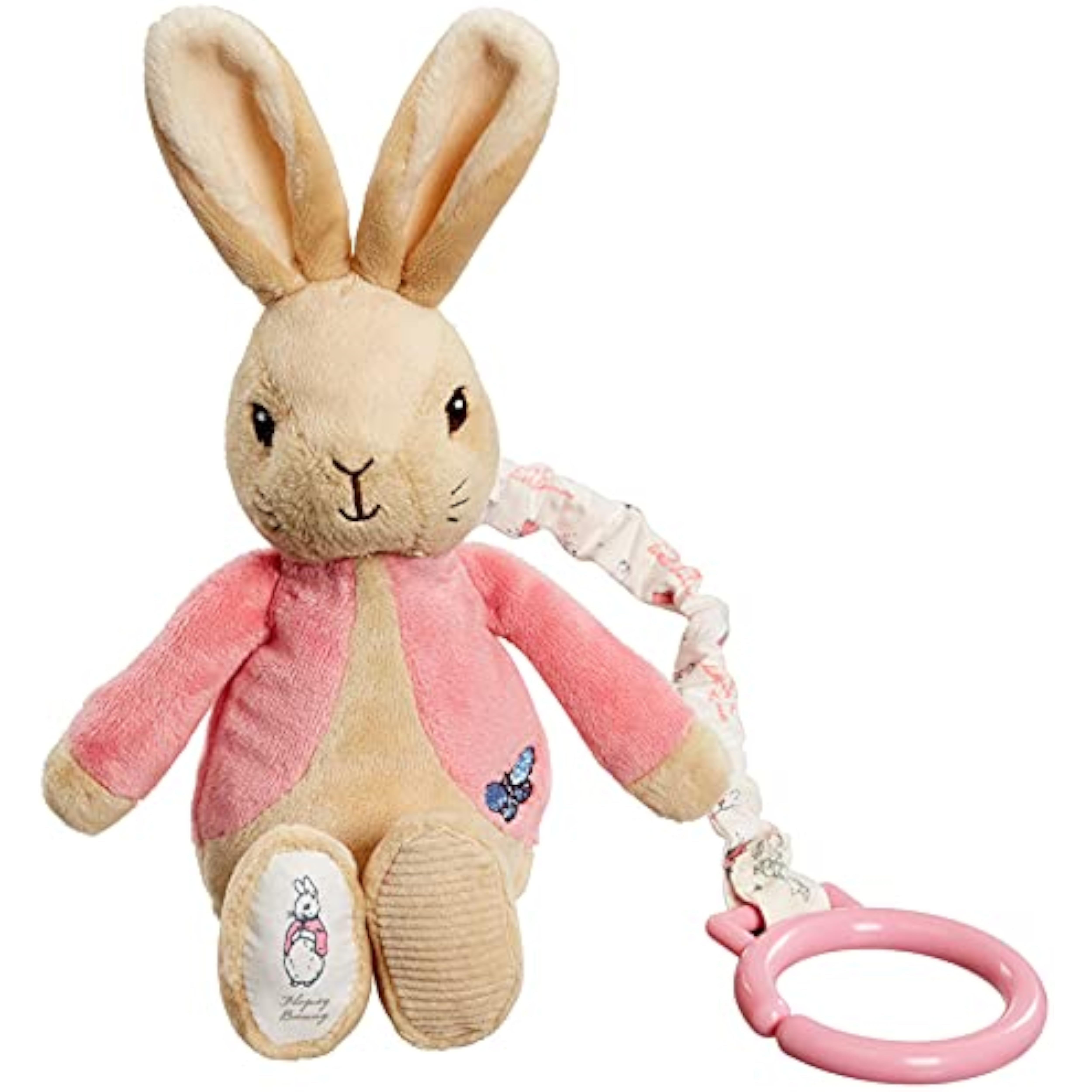 Pink Beatrix Potter Flopsy Jiggle Attachable Peter Rabbit Pram Toy by Rainbow Designs, soft fabric with playful design for babies.