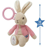 Pink Beatrix Potter Flopsy jiggle attachable pram toy from Rainbow Designs featuring Peter Rabbit for infants.