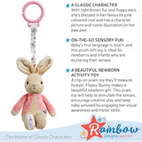 Rainbow Designs Beatrix Potter Flopsy Jiggle Attachable Peter Rabbit pram toy in pink, soft fabric with a gentle jiggling feature.