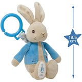 Rainbow Designs Peter Rabbit jiggle soft toy, unisex attachable pram toy for babies and toddlers, featuring colorful Beatrix Potter design.