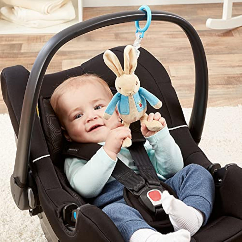Rainbow Designs Peter Rabbit Jiggle Soft Toy, unisex pram toy for babies and toddlers, attachable and plush.