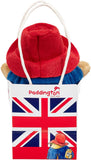 Rainbow Designs Paddington Bear soft toy in Union Jack bag, featuring cuddly Paddington character with detailed clothing and friendly expression.