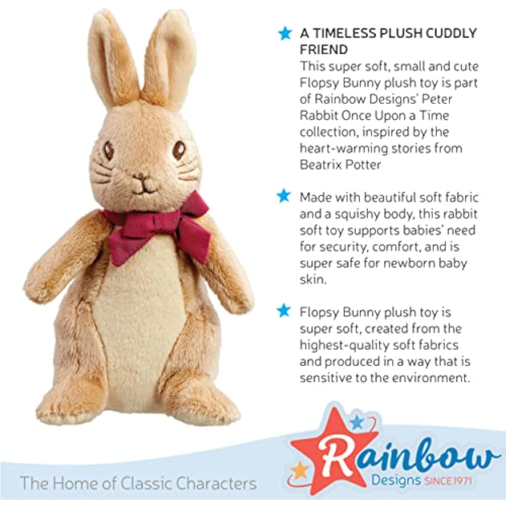 Rainbow Designs Peter Rabbit 16cm small plush cuddly soft toy, featuring Flopsy with soft fabric and detailed stitching.