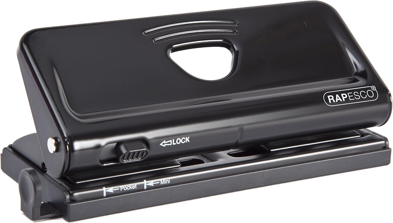 Rapesco 6-hole adjustable diary punch in black for binding or organizing documents with precision.
