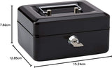 Black Rapesco cash box, 6-inch (15cm), sturdy metal storage container with secure latch for cash or valuables.