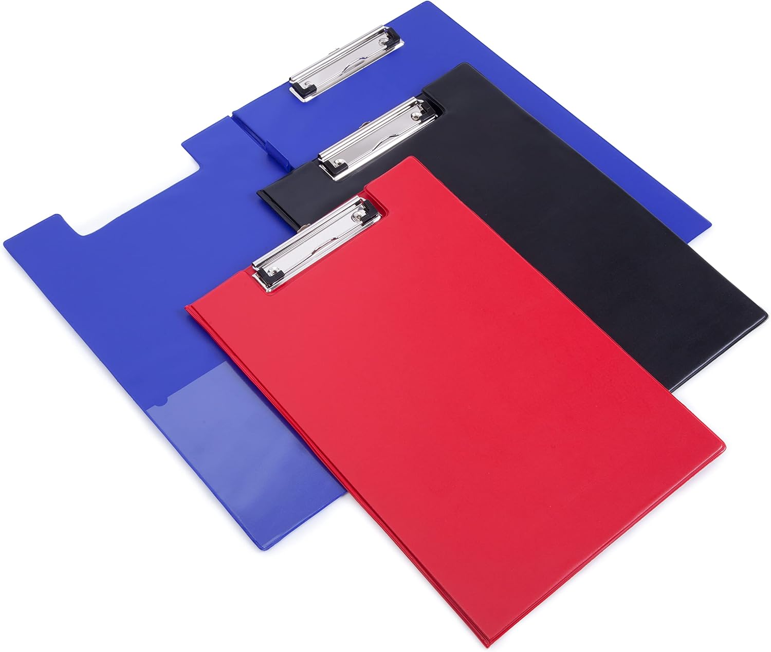 Red Rapesco Foldover Clipboard holding A4+ documents, with a foldover cover and metal clip for secure paper organization.