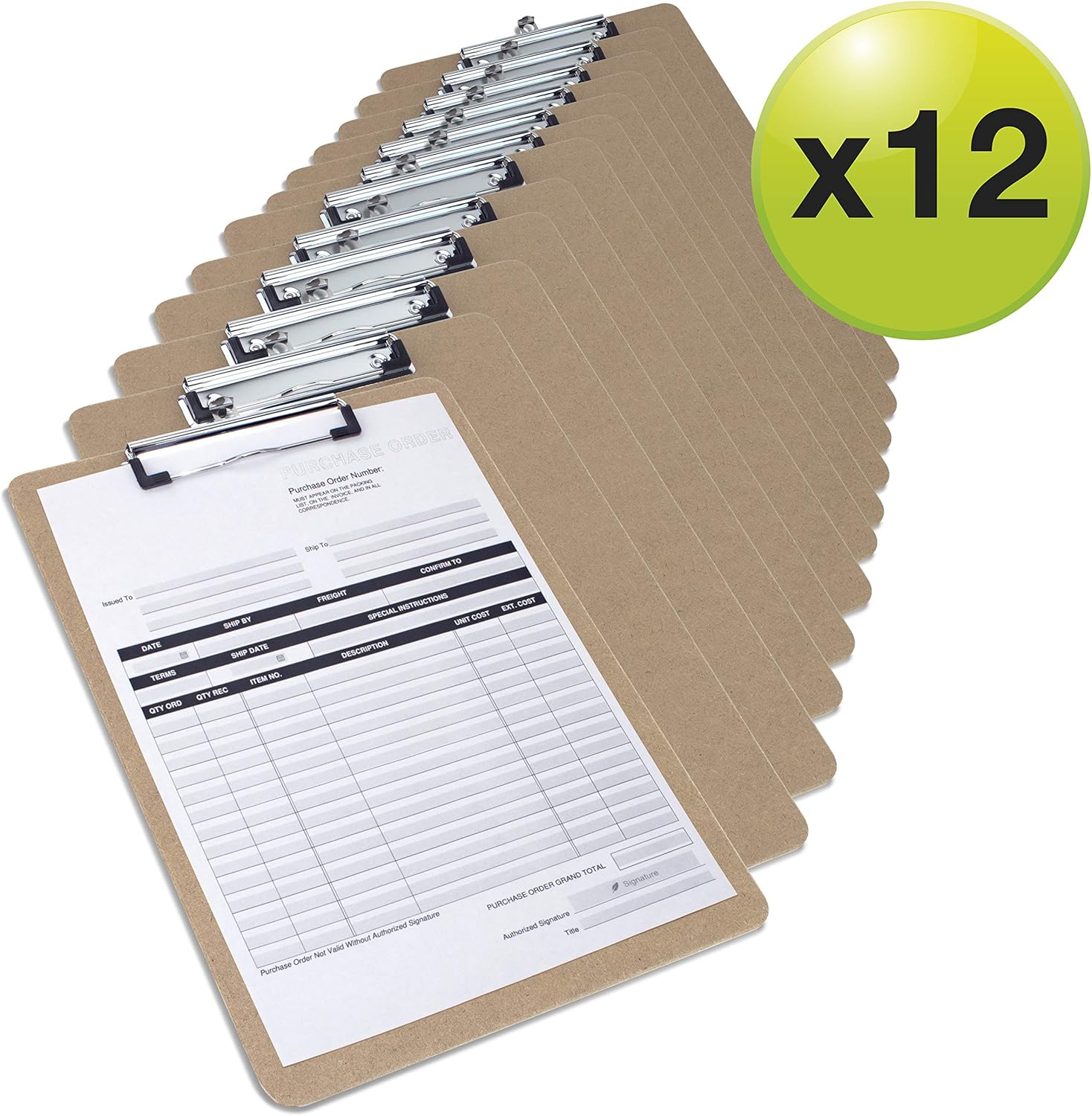 Pack of 12 Rapesco A4 hardboard clipboards with low-profile clips, ideal for secure document holding and easy writing.