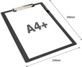 Set of 10 black Rapesco A4+ standard clipboards with sturdy metal clips for office or school use.