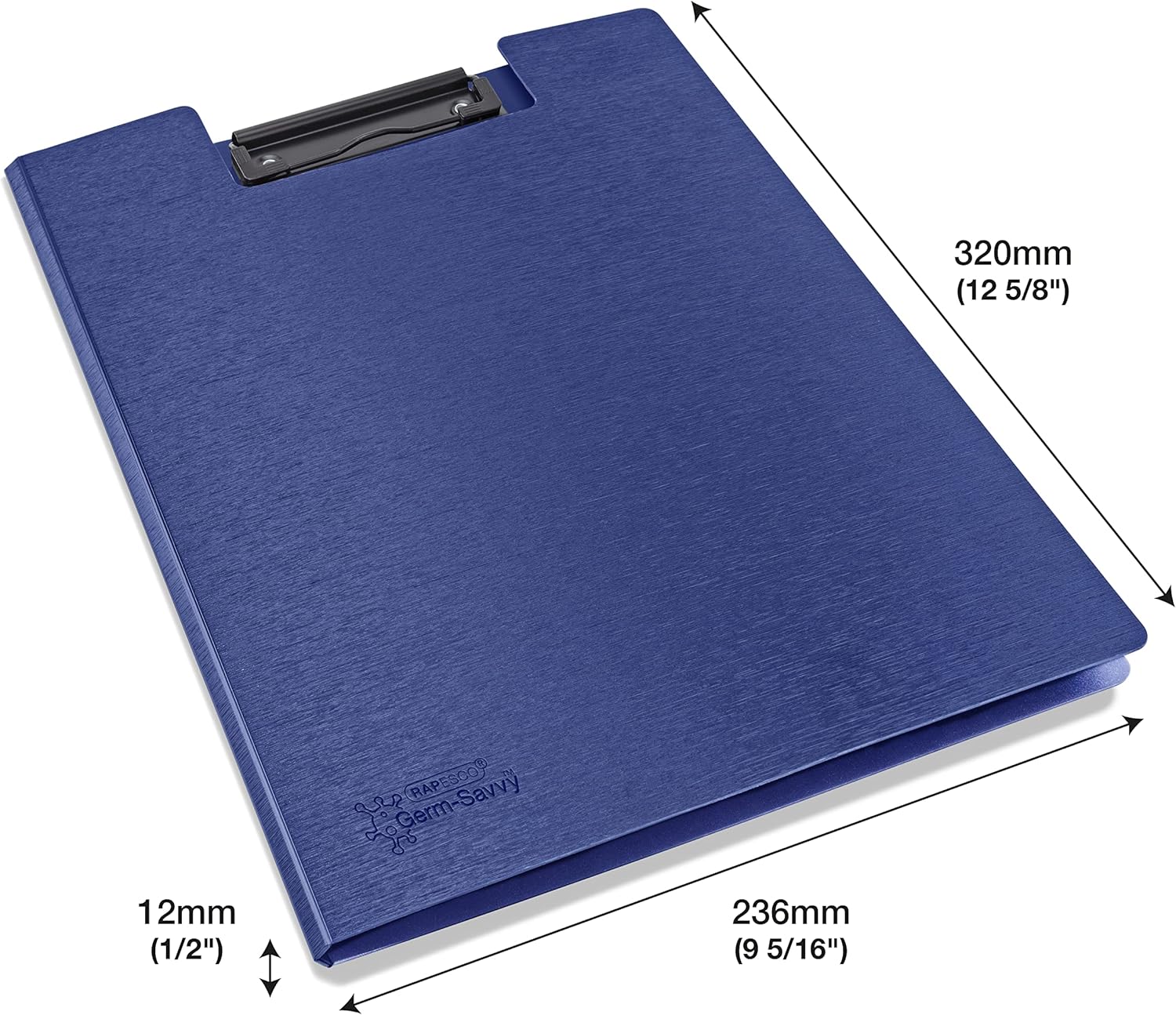 Blue Rapesco Germ Savvy Antibacterial A4 foldover clipboard for filing and desk organization, shown in a pack of four.