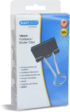 Black Rapesco 19mm coloured foldback clips for filing and fastening, shown in a pack of 80 on a white background.