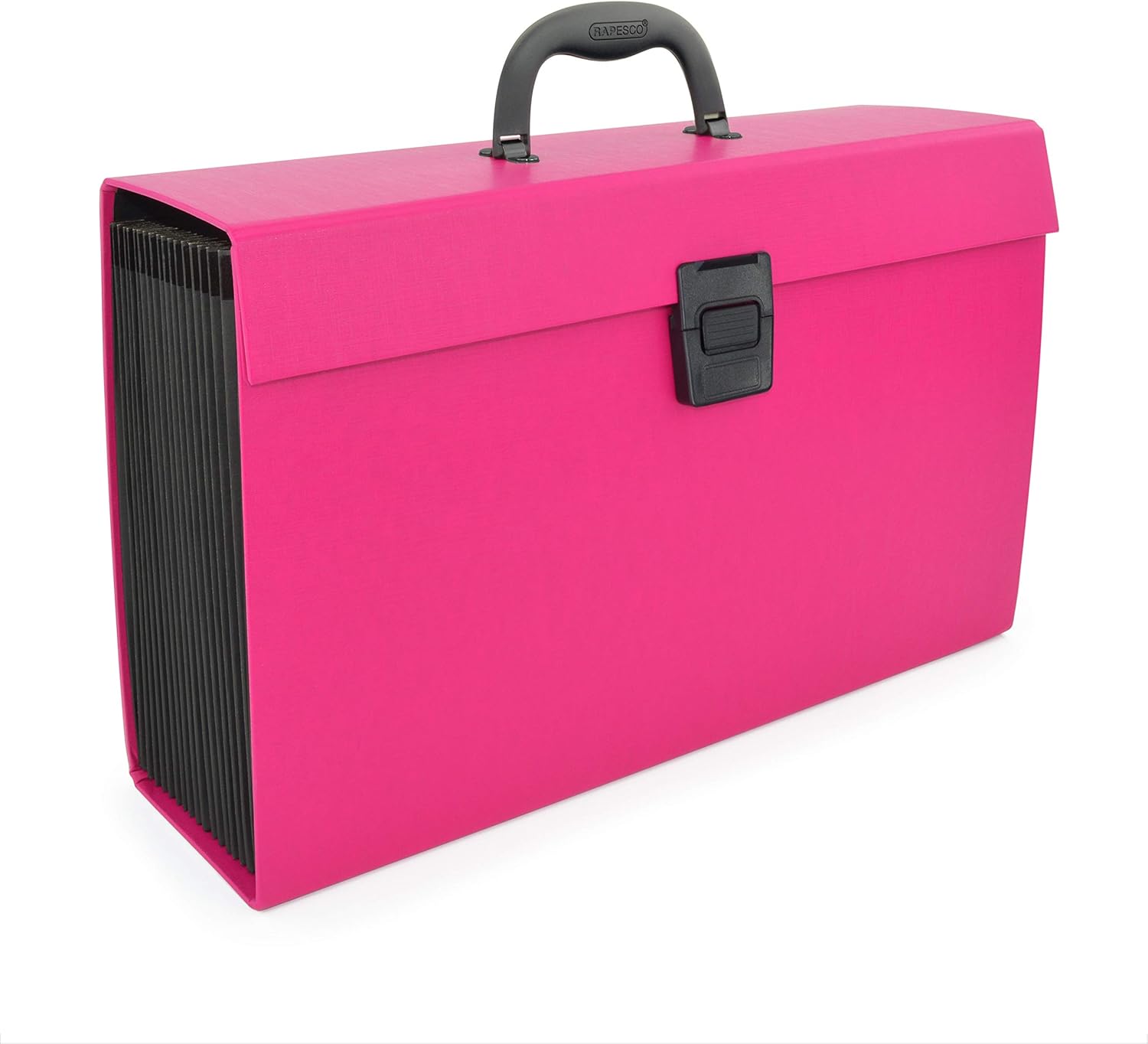 Rapesco 1554 19-part hot pink expanding box file with tabs, A4+ document organizer for filing and storage.