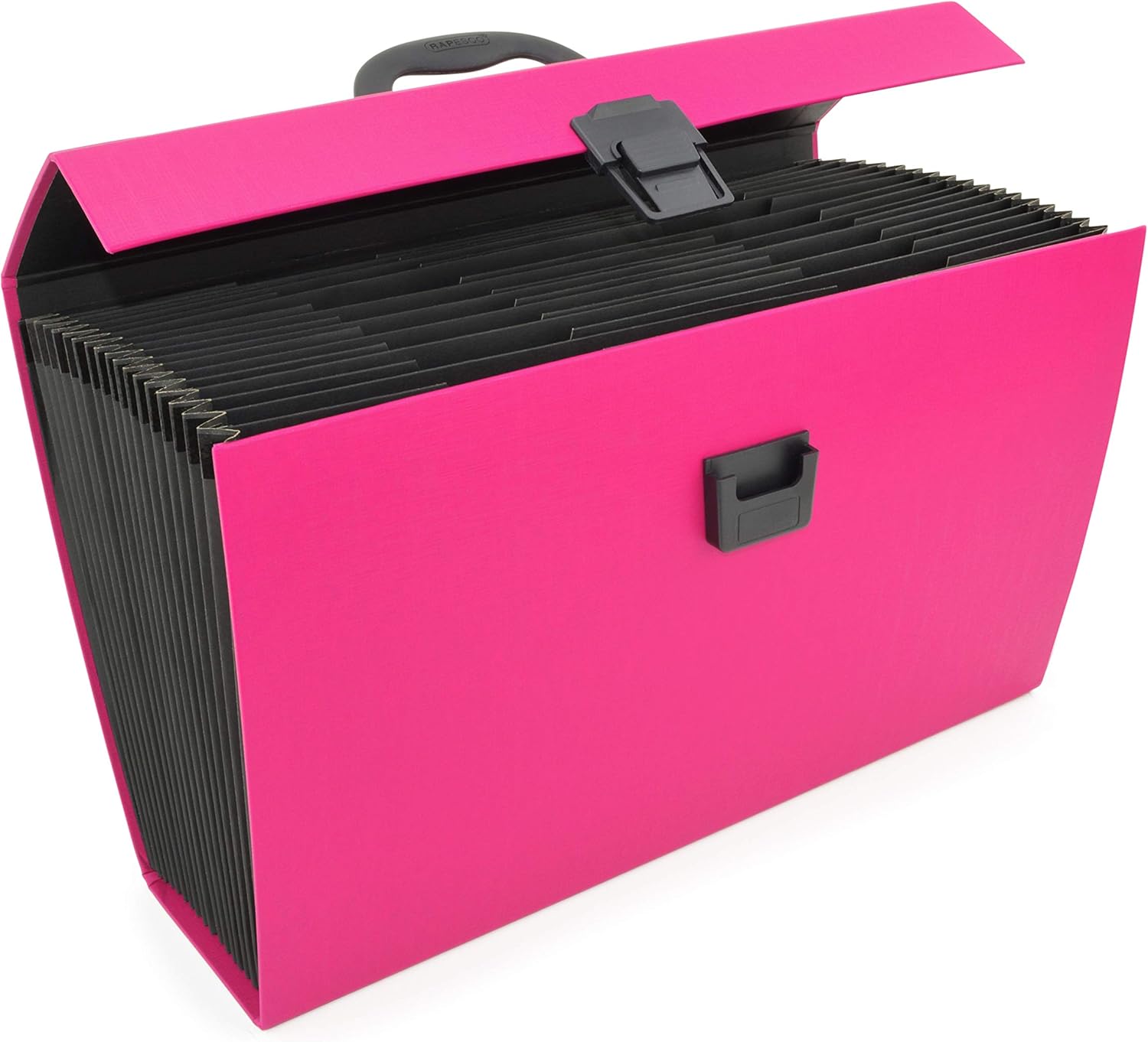 Rapesco 1554 19-part hot pink A4+ expanding box file with tabs for organizing documents and files.