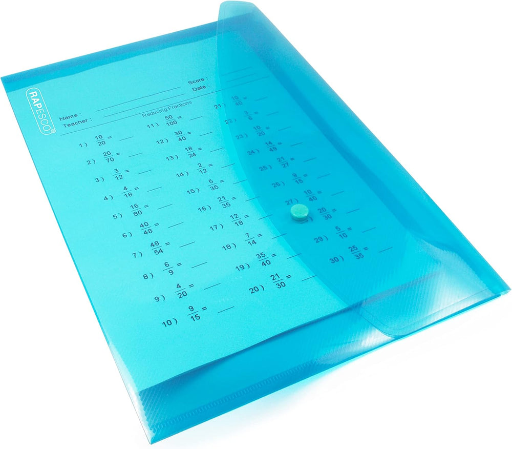 Rapesco 1678 Popper Wallets for filing and storage, showing multiple colorful plastic wallets with snap closures.