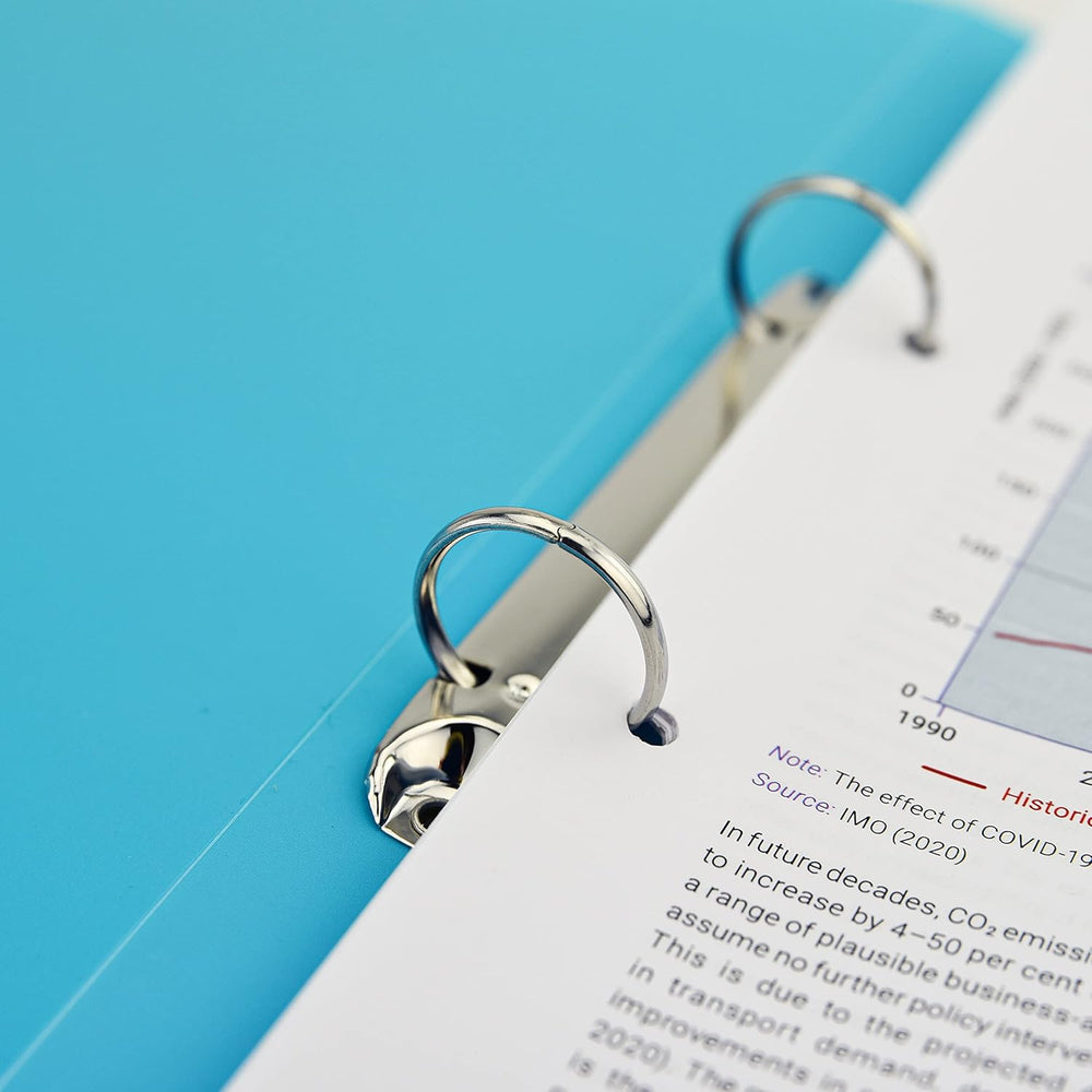Set of four Rapesco A4 2-ring binders in aqua, 35mm spine, antibacterial filing and storage solution for organization.