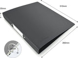 Black Rapesco A4 2-ring binder with 35mm spine, antibacterial finish, shown in a pack of four for filing and storage.