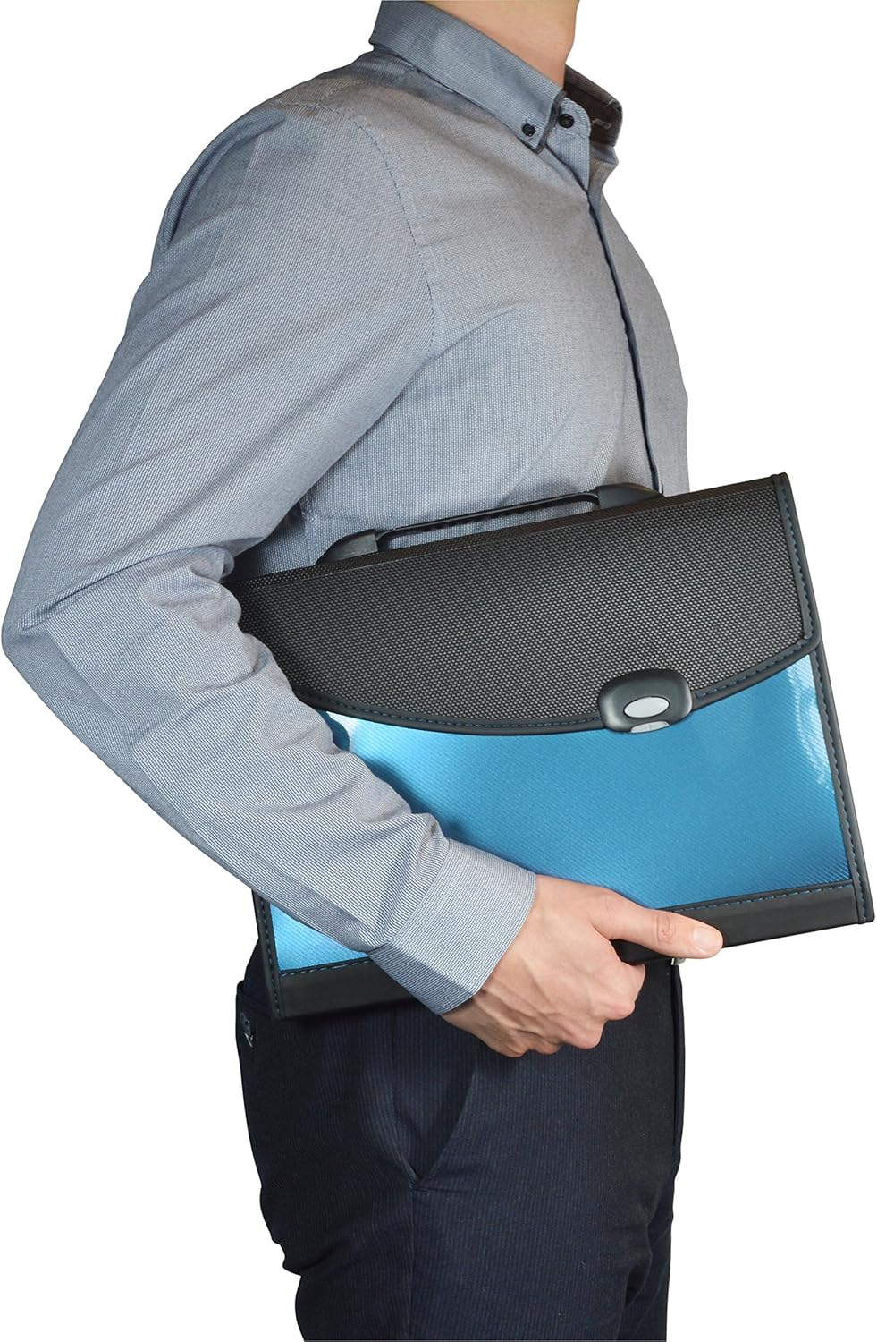 Rapesco Designer Expanding File A4+ with 13 teal compartments and handle, ideal for organizing documents and filing.