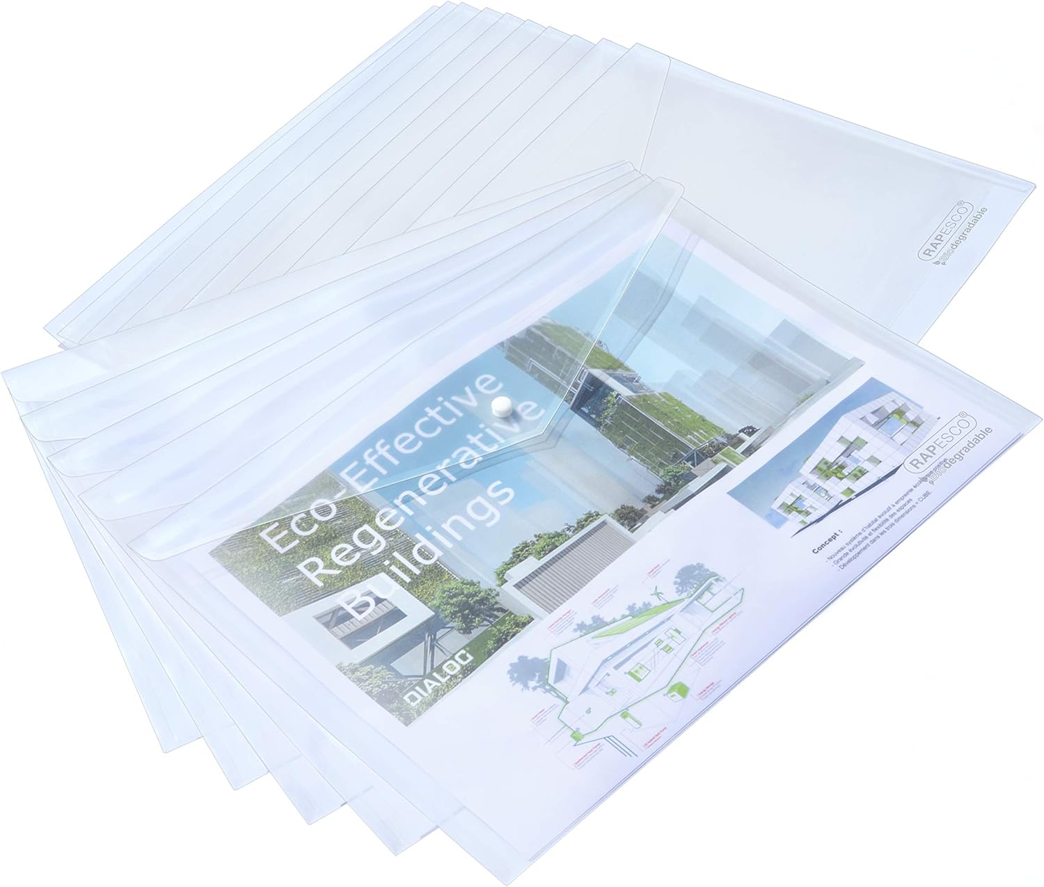 Rapesco Eco Popper Wallet A3 clear filing and storage wallet, pack of 15, for organizing documents and papers.