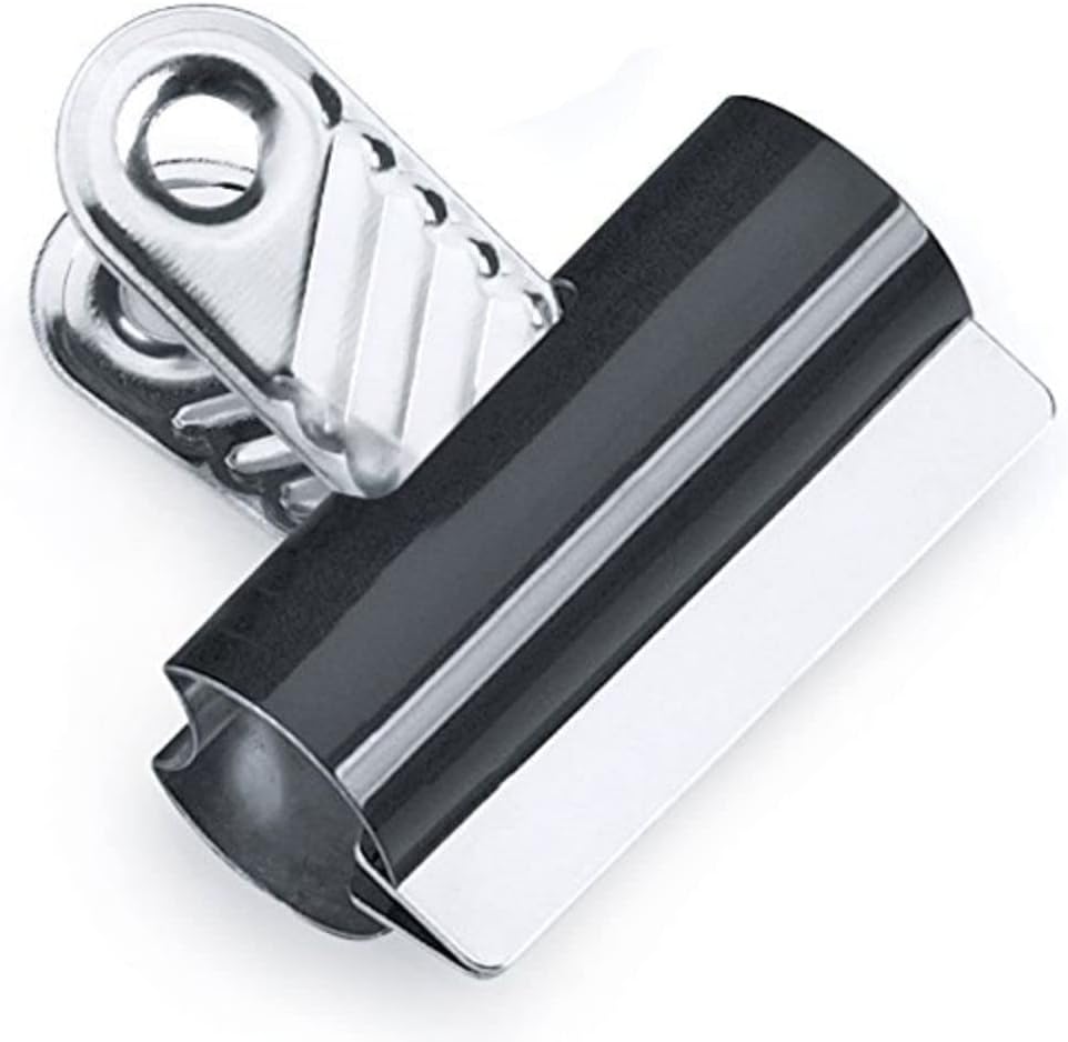 Black Rapesco letter clips, 70mm size, in a pack of 10, used for organizing papers and filing in office or home storage.