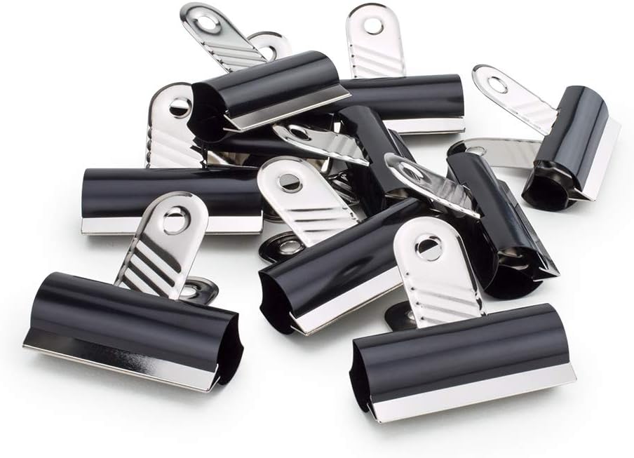 Black Rapesco letter clips, 70mm size, pack of 10, for filing and storage, designed to securely hold papers and documents.