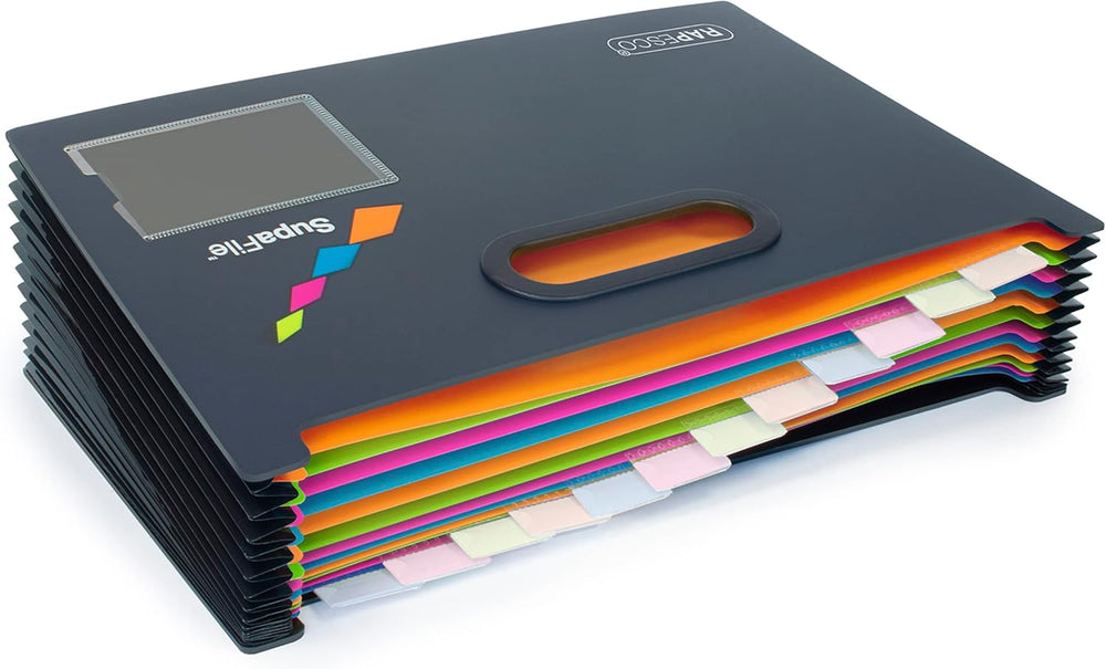 Rapesco Supafile A4 13-part desktop expanding filing and storage twin pack for organizing documents efficiently.