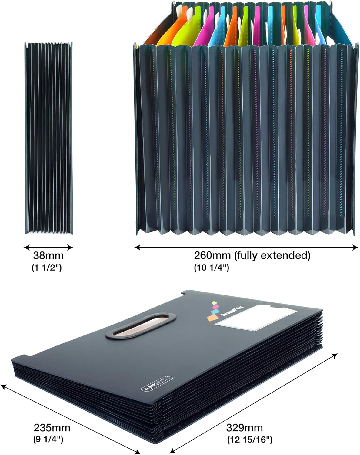 Rapesco Supafile A4 13-part desktop expanding file twin pack for organizing documents and filing at your workspace