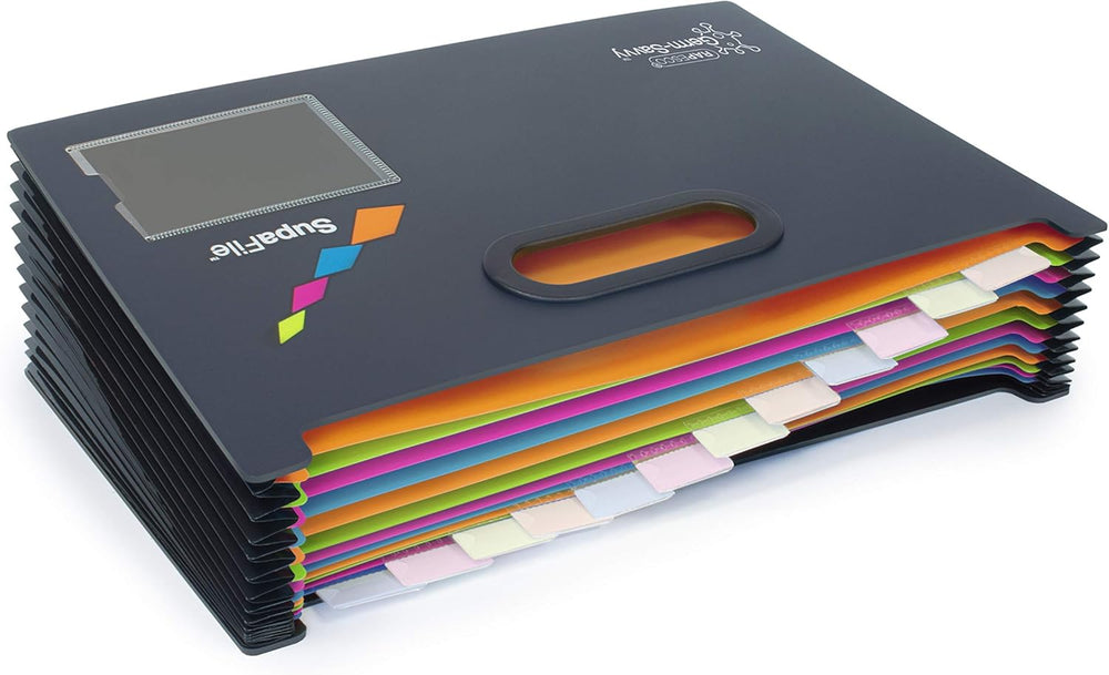 Rapesco Supafile A4 13-part landscape expanding file with antibacterial cover for desktop filing and storage.