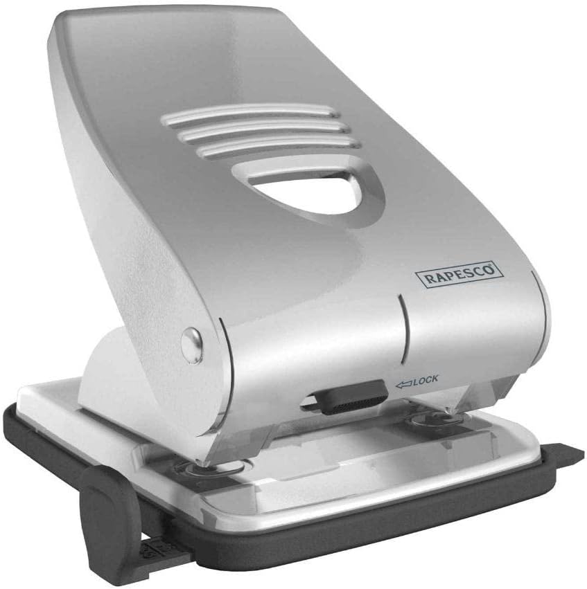 Rapesco 835 2-hole metal punch in silver punching up to 40 sheets of paper for office or school use.