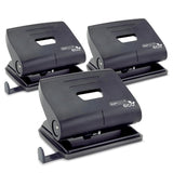 Rapesco Eco 2-hole punch in black, designed for 20 sheets, shown in a pack of three. Durable office hole punch for paper.