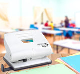Rapesco Eco Medium 2-hole punch in soft white, metal office tool for punching 22 sheets of paper.