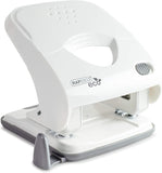 Rapesco Eco X5 2-hole punch in soft white, designed for punching 30 sheets with less effort, ideal for office use.