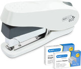 Rapesco Luna Eco front-loading stapler in soft white with 2000 staples, antibacterial design and ergonomic effort-saving features.