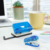Blue Rapesco mini stapler with staples and punch set, compact office tool for stapling and punching papers.
