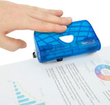 Blue Rapesco mini stapler with staples and punch set, compact office stapling tool with easy-to-use design.