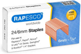 Rapesco copper-plated staples 24/6mm (22/6), pack of 1000, suitable for office or home use.