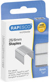Rapesco 26/6mm galvanized staples in a retail pack of 2000, ideal for office fasteners and stapling tasks.