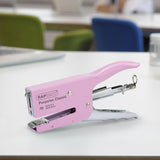 Rapesco Porpoise Classic Stapling Pliers in chrome and candy pink, designed for 24/6 and 26/6 staples, with ergonomic handles.