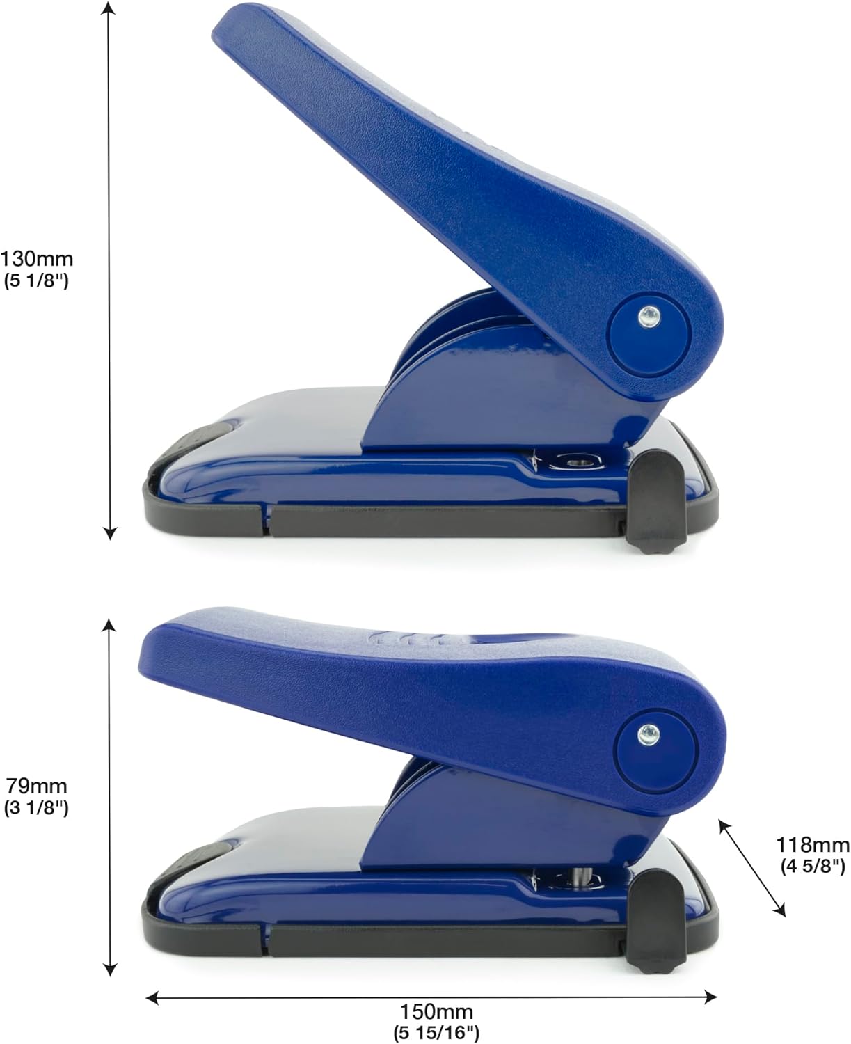 Blue Rapesco 835-P 2-hole punch for punching up to 40 sheets, ideal for stationery and filing tasks.