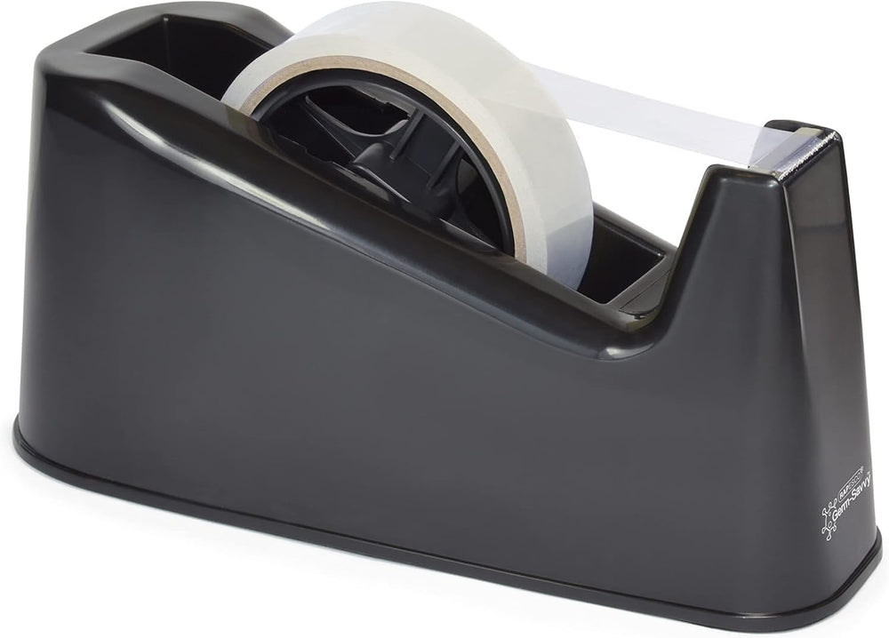 Black Rapesco 500 Heavy Duty Tape Dispenser with antibacterial features, designed for secure and easy tape dispensing.