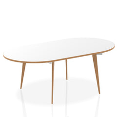 Oslo 2400mm Oval Boardroom Table White Top Natural Wood Edge White Frame OSL0127 DD