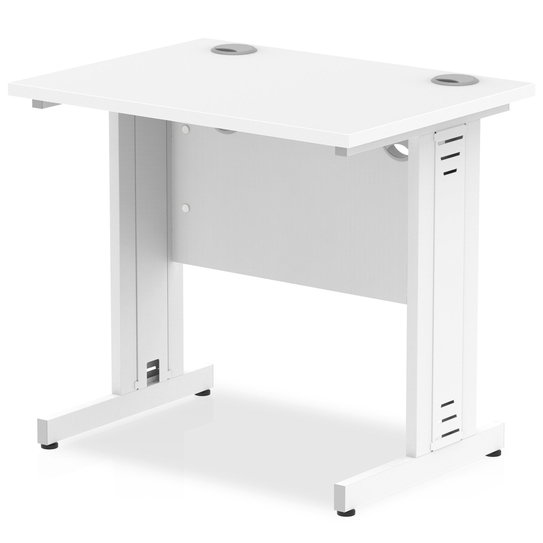 Impulse 800 x 600mm Straight Desk White Top White Cable Managed Leg MI002898 DD