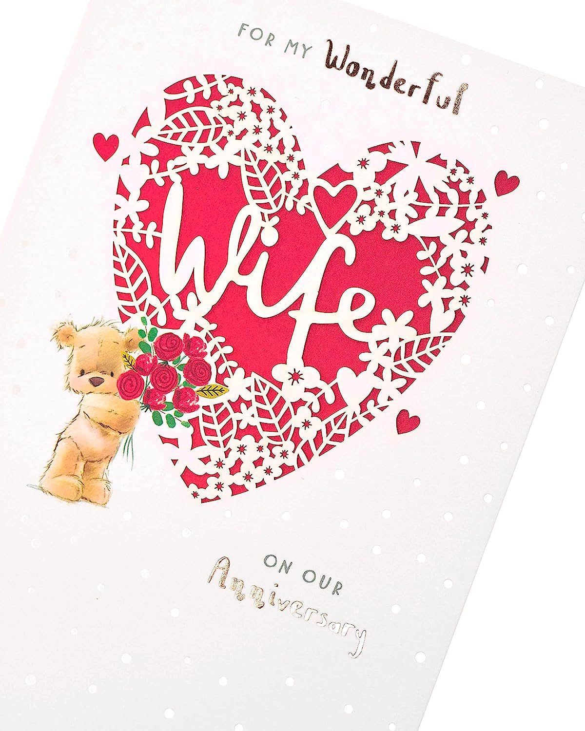 Wife Anniversary Card With Laser Cut Red Heart Design