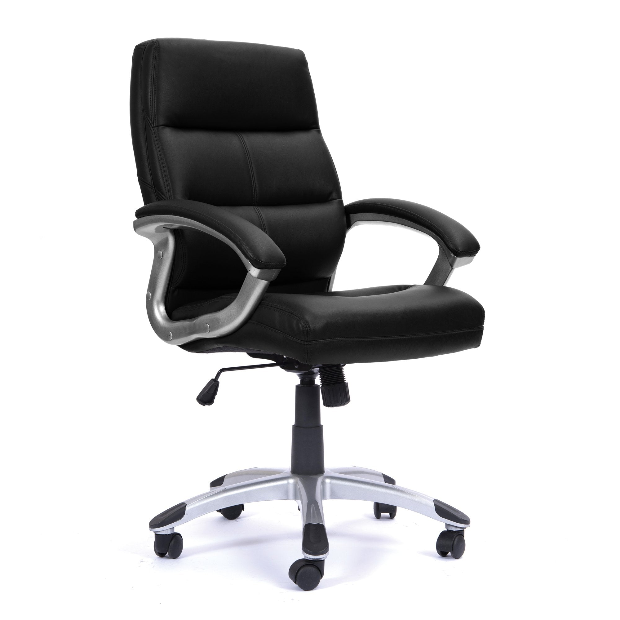 Nautilus Designs Greenwich High Back Leather Effect Executive Office Chair With Contoured Design Backrest and Fixed Arms Black - BCP/T101/BK DD