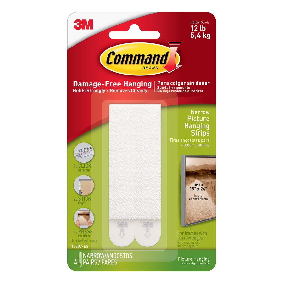 3M Command Picture Hanging Strips Narrow White (Pack of 4) 17207 – Bulk Wholesale UK