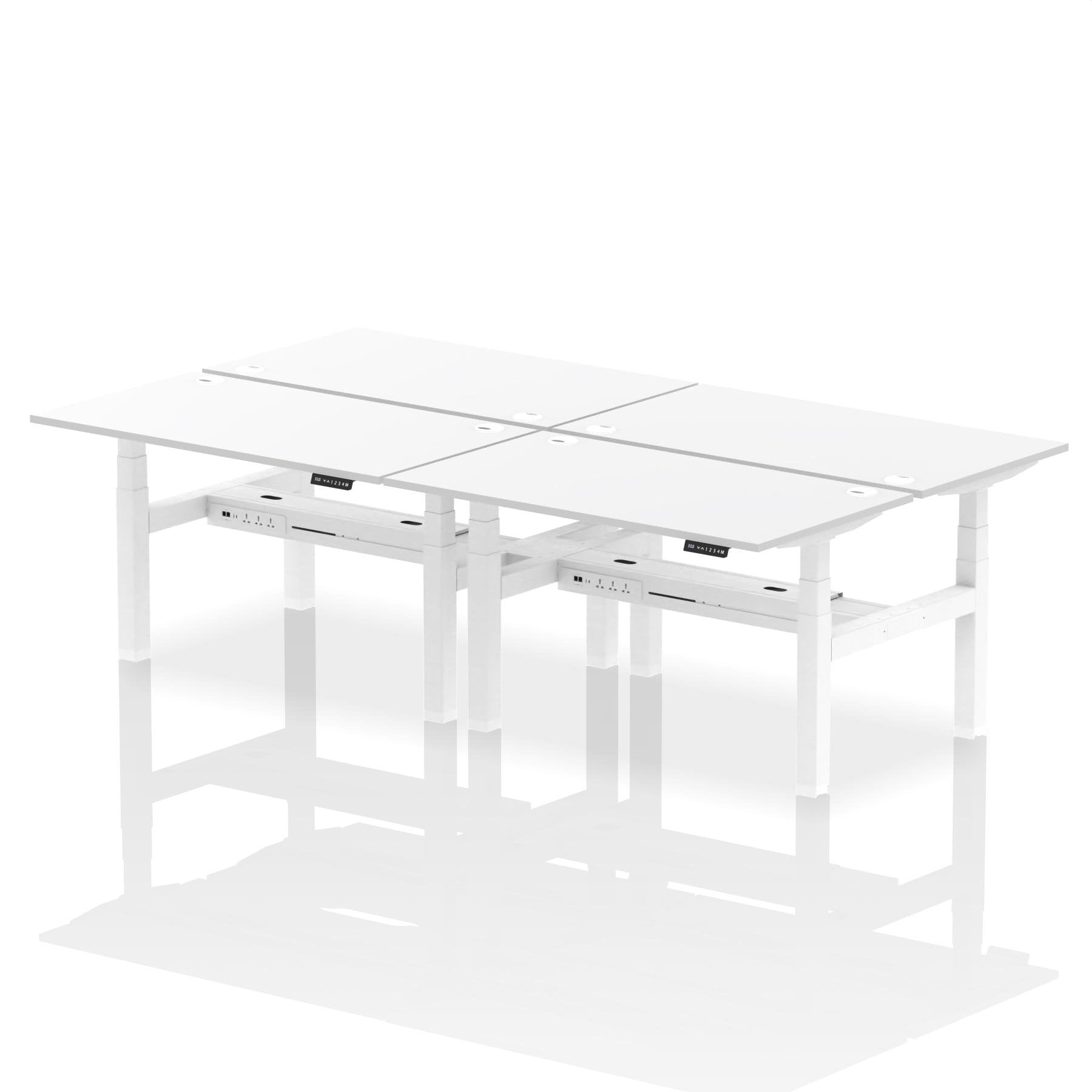 Dynamic Air Back-to-Back W1400 x D800mm Height Adjustable Sit Stand 4 Person Bench Desk With Cable Ports White Finish White Frame - HA02098 DD