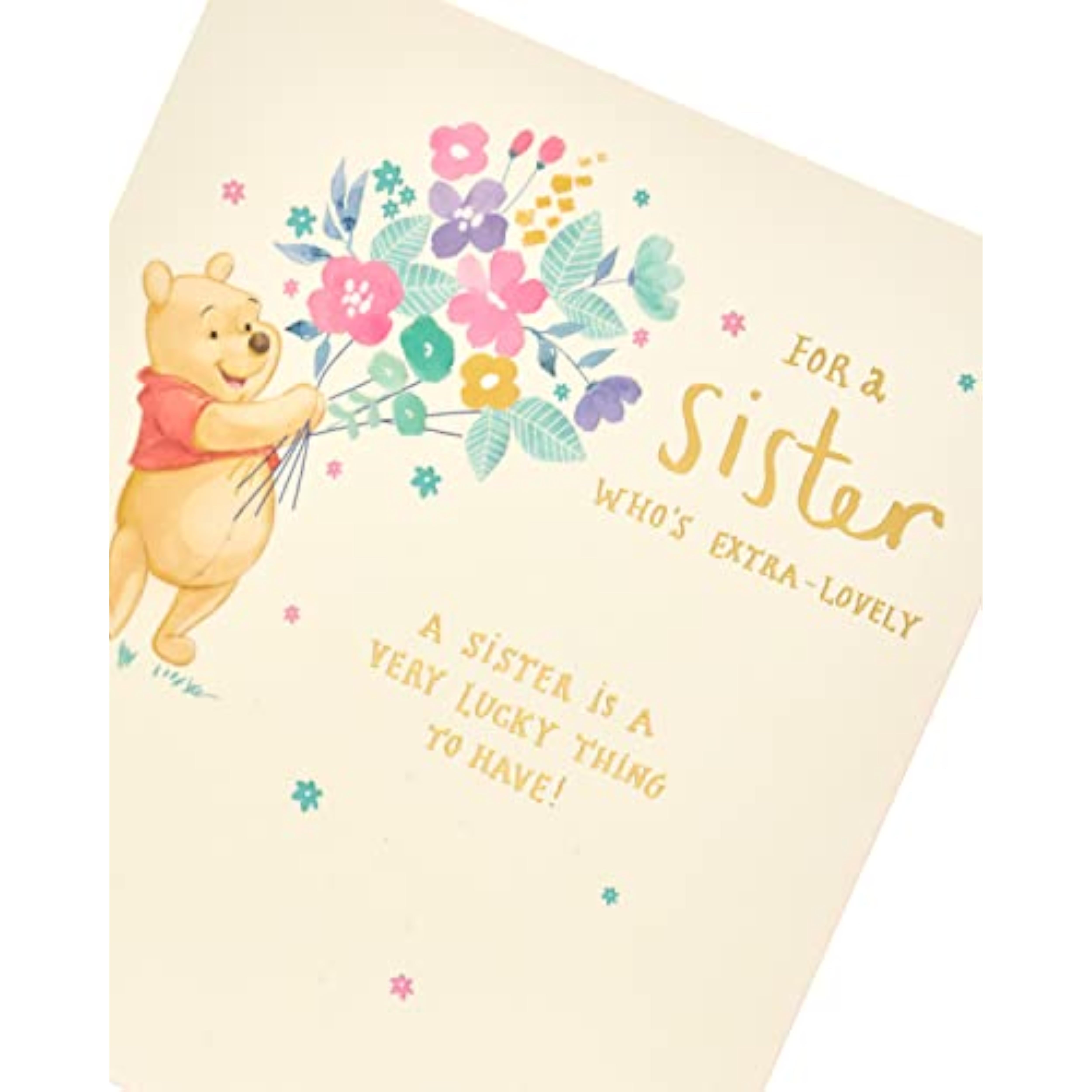 Extra Lovely Sister Disney Winnie The Pooh With Flowers Birthday Card