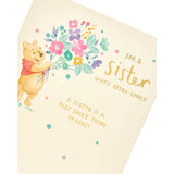 Extra Lovely Sister Disney Winnie The Pooh With Flowers Birthday Card