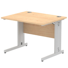 Impulse 1000 x 800mm Straight Desk Maple Top Silver Cable Managed Leg I003537 DD