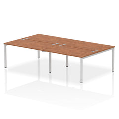 Impulse Back-to-Back 4 Person Bench Desk W1400 x D1600 x H730mm With Cable Ports Walnut Finish Silver Frame - IB00152 DD