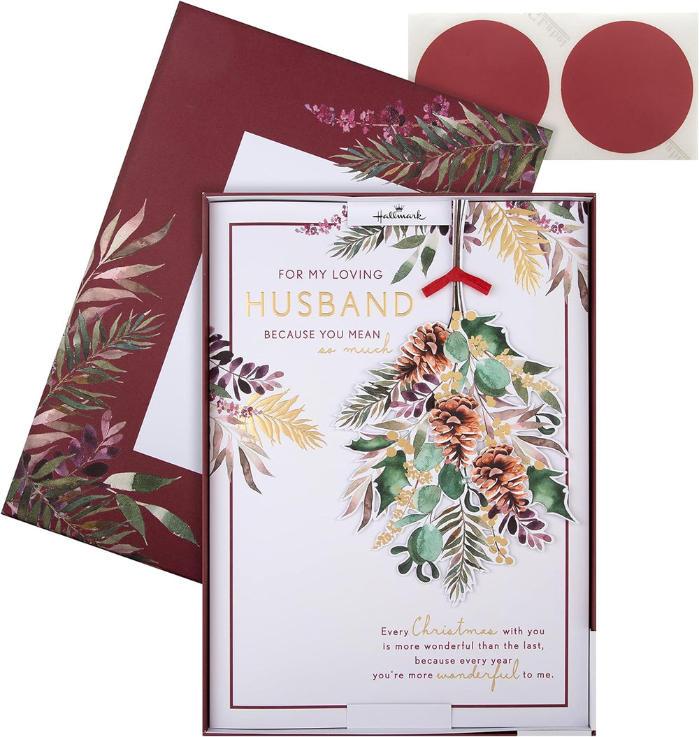 Hallmark Boxed Christmas Card for Husband – Traditional Seasonal Foliage Design