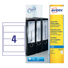 Avery Inkjet Filing Label Lever Arch File 200x60mm 4 Per A4 Sheet White (Pack 100 Labels) J8171-25